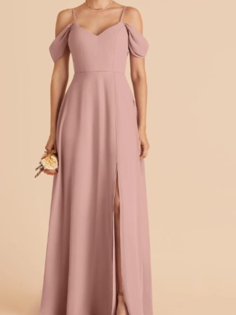 Birdy Grey Devin Convertible Dress Chiffon Rose Sz L Pockets Slit Flowy Wedding